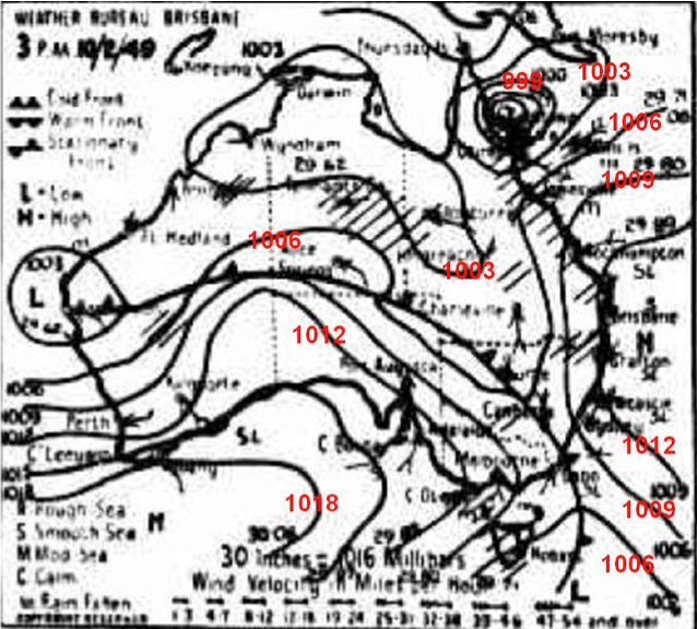 Cooktown Cyclone 1949 - mean sea level 3pm 10 Feb